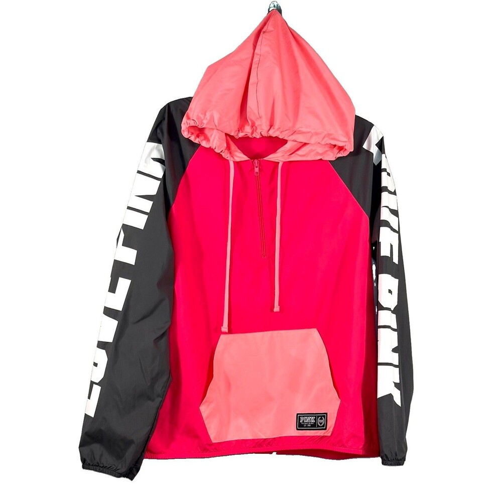 PINK VICTORIA’S SECRET Womens Windbreaker Hoodie Jacket M/L Pullover Anorak